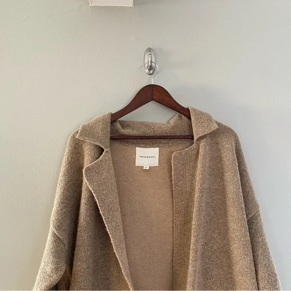 THREAD & SUPPLY Open Front Sweater Cardigan in Camel Size Large - Picture 4 of 9